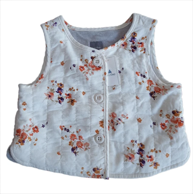 Baby GAP Mädchen Weste Jacke Weste Blume Top Mädchen Kordeln 6-18m gesteppt weiß