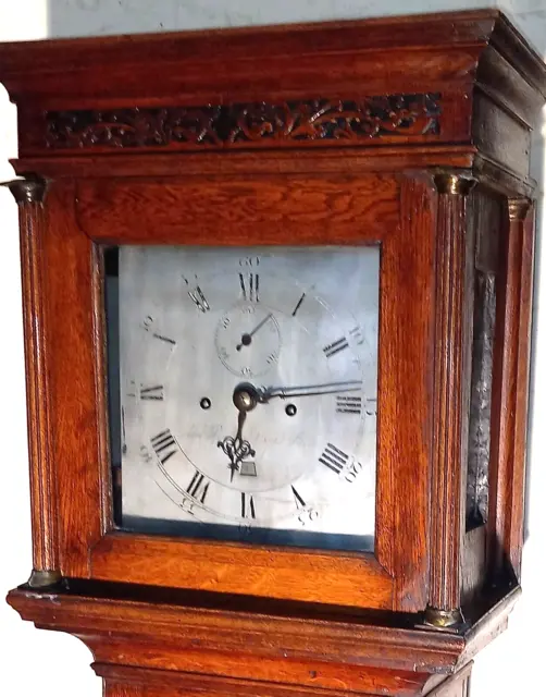 Antique  8 Day  " Oxford St   " Silvered Dial  Longcase / Grandfather Clock