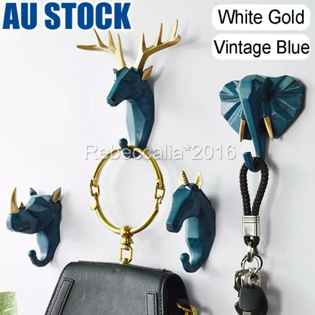 4 Animal Head Wall Hanger Deer Stags Clothes Rack Hook Key Holder Resin Decor AU