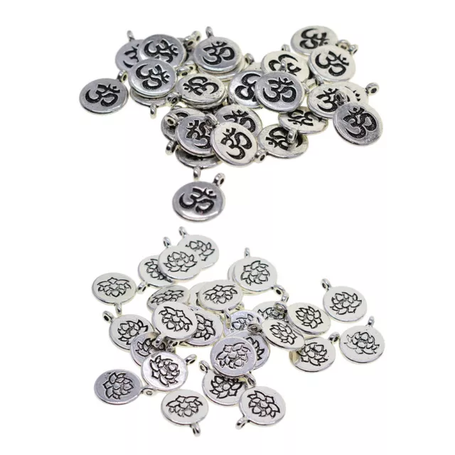 60x Tibetan Silver Om Yoga Charm Pendant for DIY Jewelry Making Accessories 2