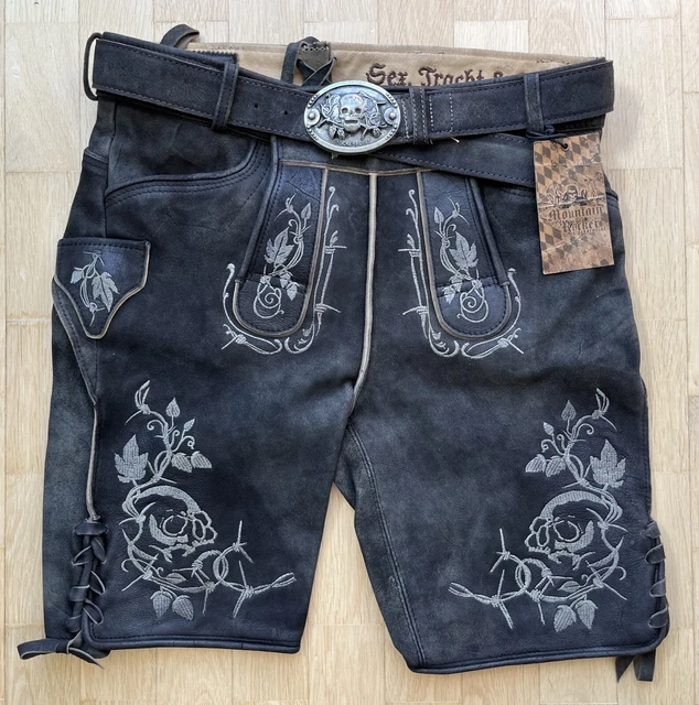 Stockerpoint Herren Lederhose Kramer Grau 50 M Oktoberfest mit Gürtel NEU