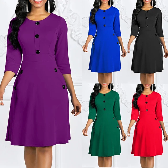 Damen-Midikleid Mit V-Ausschnitt & Schößchen | Jacquard-Stoff, 3/4-Ärmel, Für Büro & Festliche Anlässe