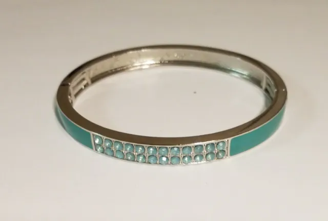 Lia Sophia Stretch Bangle Bracelet Turquoise Blue with Blue Stones Silver Toned