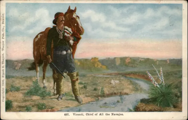 Native American Vincenti Chief of All Navajos horse rifle ~ 1906 postcard sku899