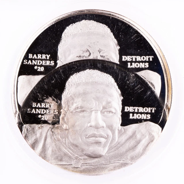 ERROR ND Medal Barry Sanders Detroit Lions Silver DBL Struck ANACS PF67 DCAM