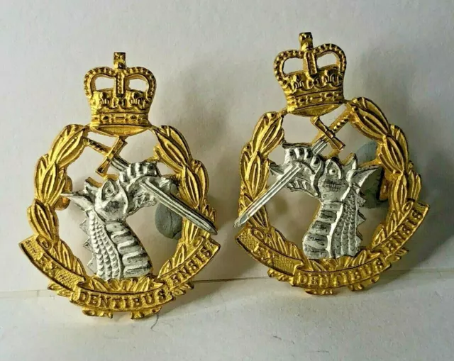 Royal Army Dental Corps Officers Silver plate & Gilt Collar Badge Pair