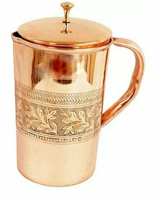 Handmade Emboss Pure Copper Jug Pitcher Capacity 1700ml Storage Serving Drinking 2