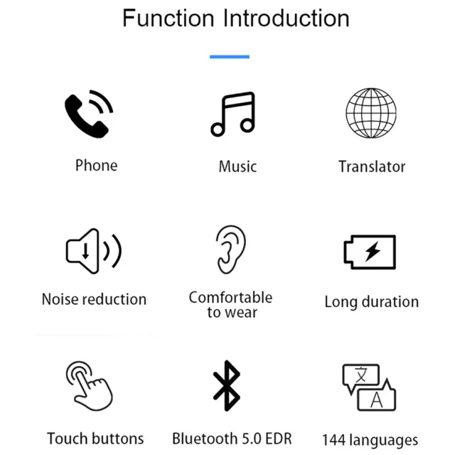 Language Translator Earbuds Instant Voice Translator Wireless Device Black Gift