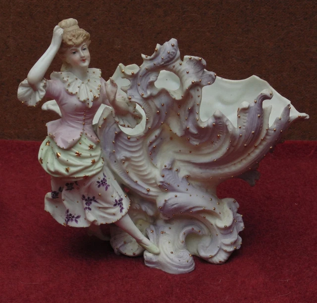 rare magnifique ancien grand biscuit polychrome époque 1900 très fin détail