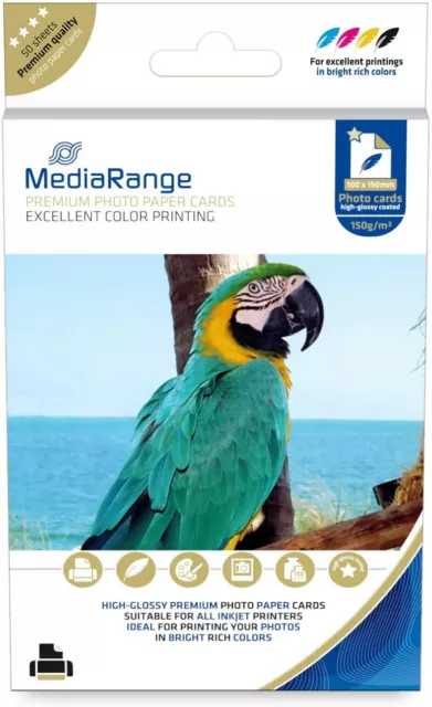 Papier Photo Premium Pro Brillant A4 160g - MediaRange - Lot 3x50 Feuilles (150 Feuilles)