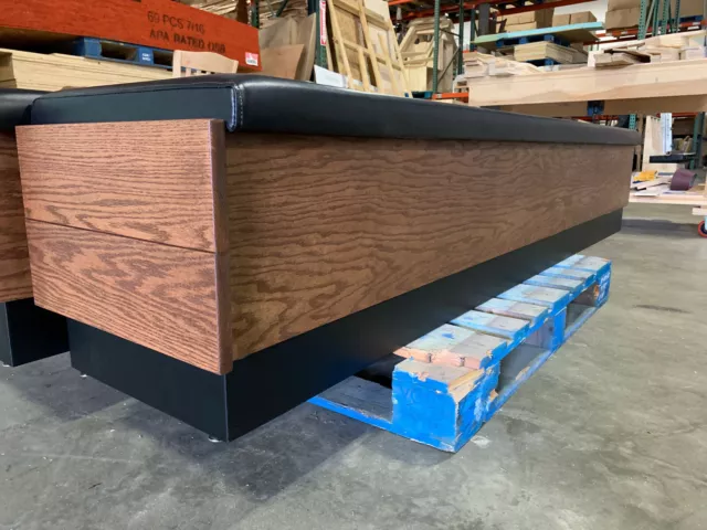 Restaurant backless wooden bench with padded seat