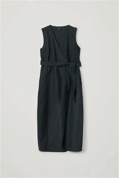 COS ORGANIC COTTON-MIX Belted Wrap Dress Size L Colour Black 55.81 -  PicClick UK