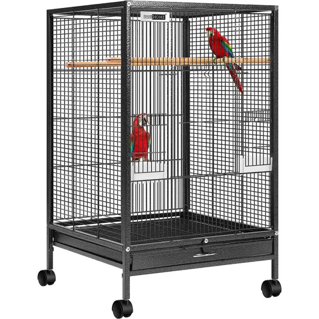 30'' Wrought Iron Bird Cage w/ Rolling Stand Parrots Conure Lovebird Cockatiel