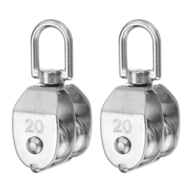 2pcs M20 Double Pulley Block, Stainless Steel Swivel Rigging Lifting Wheel