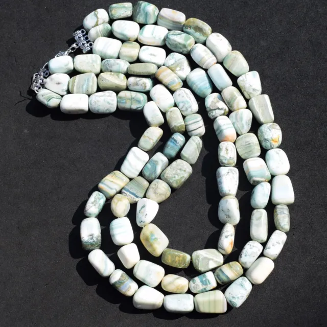 Authentic 1425Cts Natural 3 Strand Green Opal 20 Inches Beads Necklace SK 12E464