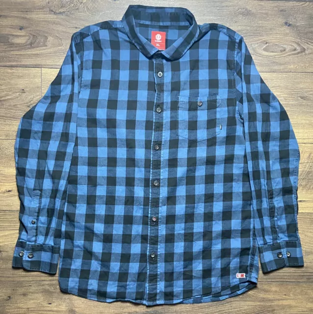 Element Plaid long sleeve Shirt Button Down Skater Blue black Plaid Size XL Mens