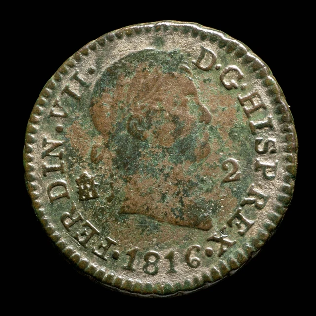 1829, 2 Maravedis Ferdinand VII, Segovia Mint - 19 mm / 2.63 gr.