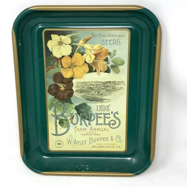 Burpees Seed Catalog Advertising Green Metal Tray Yellow Flowers