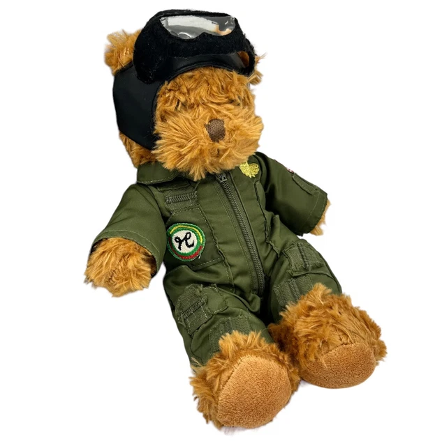 Brown Teddy Plush in Green Boeing Flight Suit Pilot Stuffed Animal