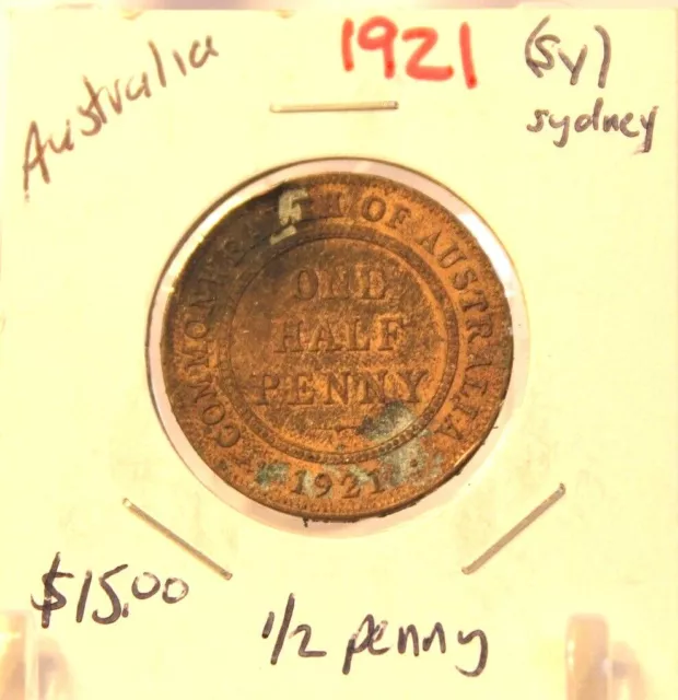 1921 S Australia 1/2 Half Penny Coin & Holder thecoindigger Antique Estate Sale 3