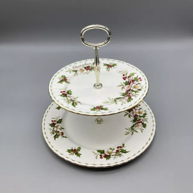 Royal Albert Christmas Rose Large 2-Tier Cake Stand December Flower of the Month