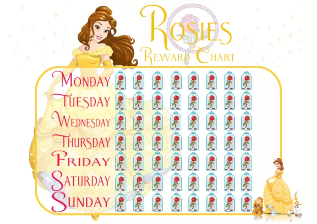 Personalised Disney Beauty & The Beast Belle Reward Chart Poster & Star Stickers