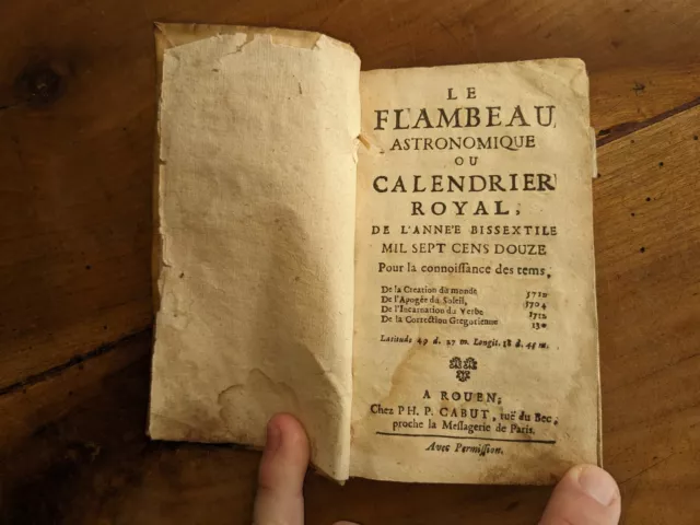 livre ancien-Le Flambeau astronomique,calendrier Royal de l'année bisextile 1712