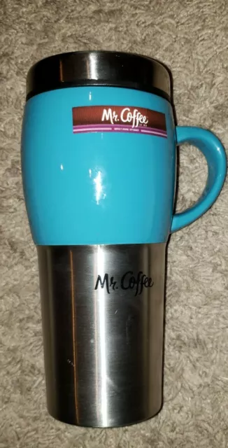 Mr Coffee Traverse 16 oz Aqua Green Stainless Steel & Ceramic Travel Mug New