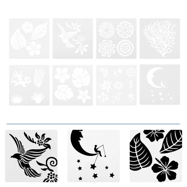 Lot De 16 Pochoirs Fées Et Fleurs - Plastique PET Réutilisable 15x15 Cm - Pour Peinture, Scrapbooking, Déco Murale Et Tissu