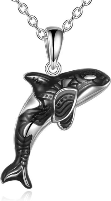 Sterling Silver Ocean Animal Killer Whale Orca Pendant Necklace for Women Men