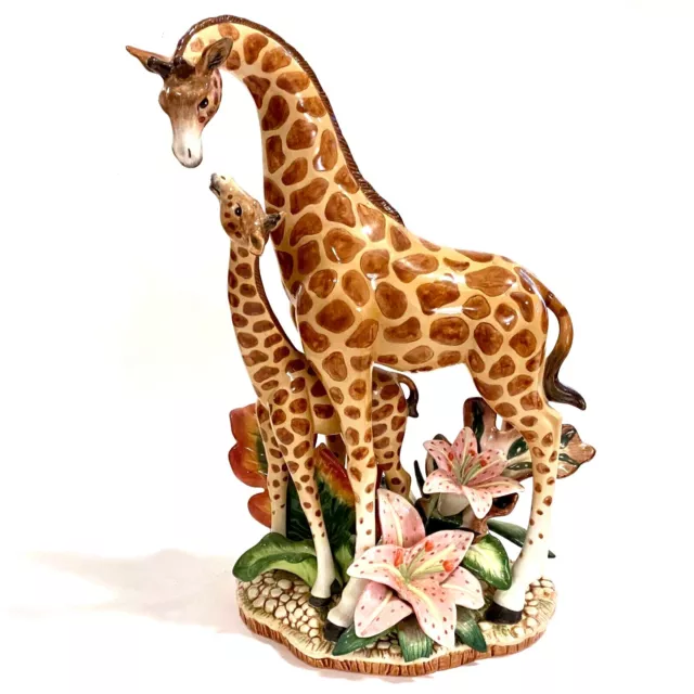 Fitz and Floyd Exotic Jungle Giraffe Mother & Baby Centerpiece **w/ Issues**