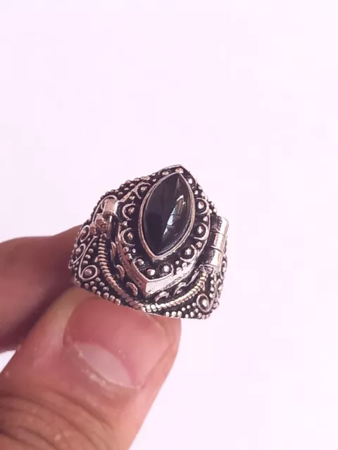Vintage Poison Secret Box Ring and 925 Silver Oxidized with Black Onyx Size 7 US