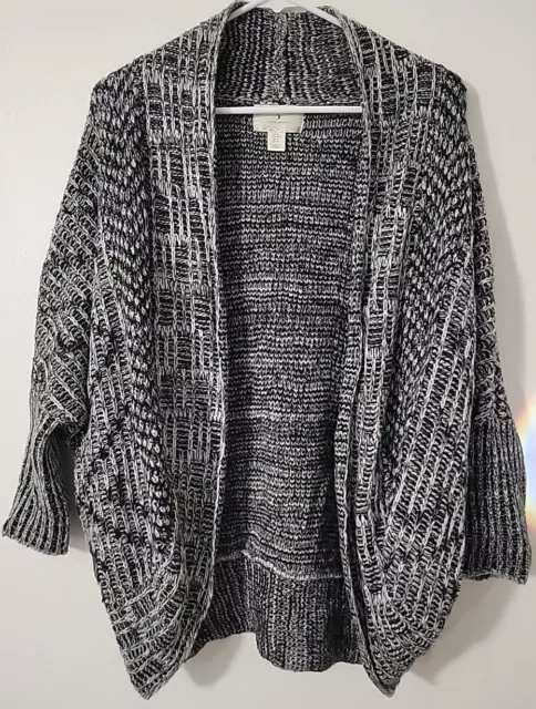 Ruby Moon Open Front Long Black And White Cardigan Sweater Women's Size M Wool