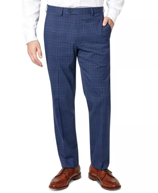 Sean John Men's Classic-Fit Patterned Blue Plaid Pants 40 x 32