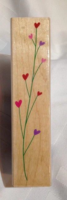 Heart Filament Long Stem Rubber Stamp on Wood Block