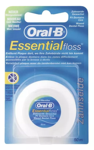 3x Oral B Essential Floss Zahnseide gewachst mit Minzgeschmack 3x 50m