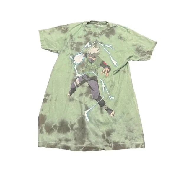 Naruto Shippuden Kakashi Hatake Green Acid Wash Graphic Tee T Shirt Small S