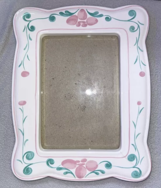 Ceramic Floral Painted Picture Frame W/ Scalloped Edges  Holds 5x7 Picture