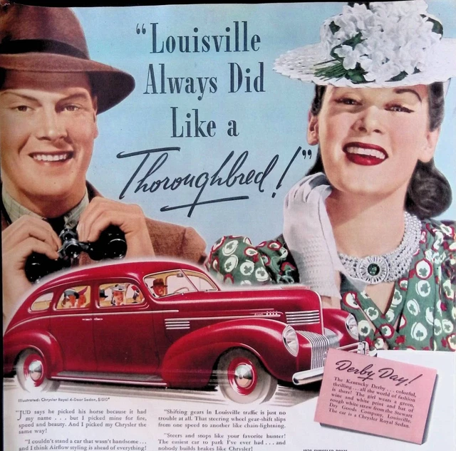 Chrysler Cars Kentucky Derby Royal Imperial Original 1939 Print Ad 10.5x13.75"
