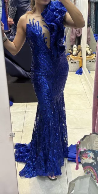 Customized Navy blue Elegant Mermaid Prom Dress Size 6-8