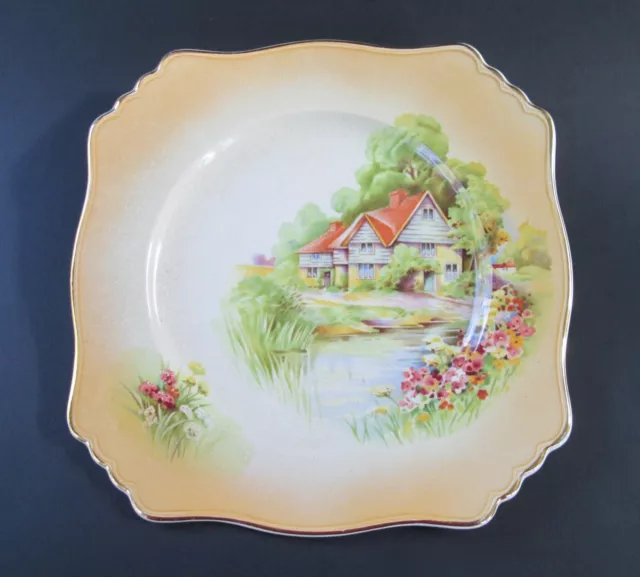 Vtg. ROYAL WINTON Grimwades England 8 3/4" Lunch Plate Red Roof Cottage