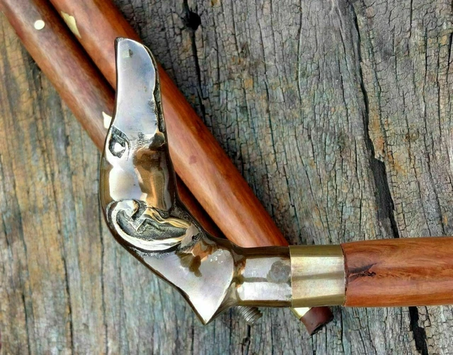 Handmade Brass dog Handle Victorian AntiqueDesign Vintage Wooden Walking Stick