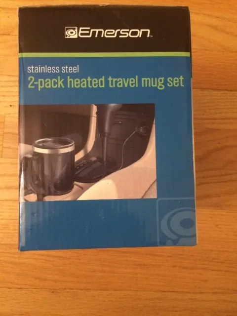 Heated Travel Mug Set Stainless Steel 12V Auto Adapters 2 - 14 OZ. EMERSON 5