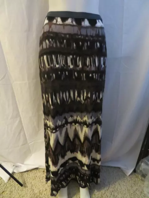 Womens Ella Moss Tie Dye Black W/Neutrals Long Maxi Stretch Skirt Size Small