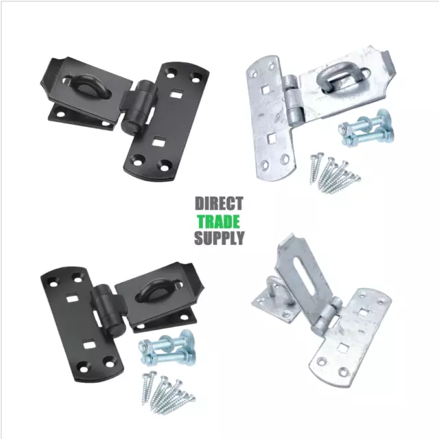 Strong Heavy Vertical Locking Hasp and Staple and Fixings Garage Gate Black Galv