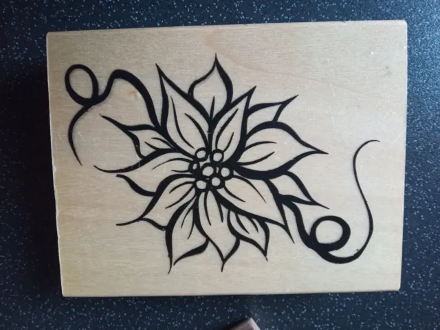Flower Floral Rubber Stamp on Wood Block Card Making / Scrapbooking Crafting