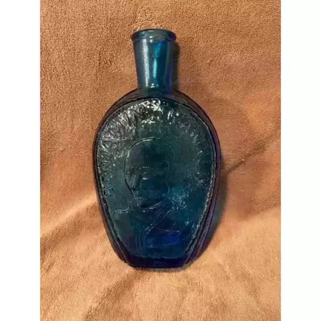 Vintage Wheaton Blue Glass Flask, Benjamin Franklin-1960s