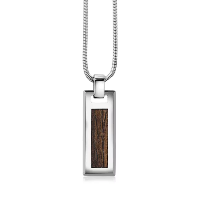 New Men Tungsten Pendant - Wood Walnut Veneer Inlay Pendant on 2mm Snake Chain New Men Tungsten Pendant - Wood Walnut Veneer Inlay Pendant on 2mm Snake Chain