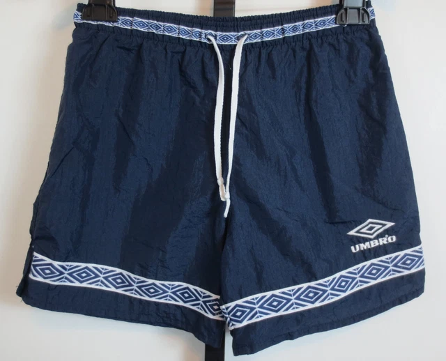 Vintage 90s Umbro Soccer Shorts Youth M Blue Diamonds Nylon Made in USA READ