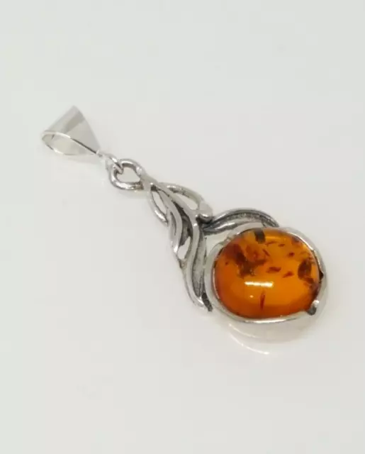 Fabulous Sparkling Real Baltic Amber Art Nouveau Pendant 925 Solid Silver #21206